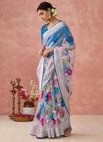 Brasso Sky Blue Festival Wear Printed Saree